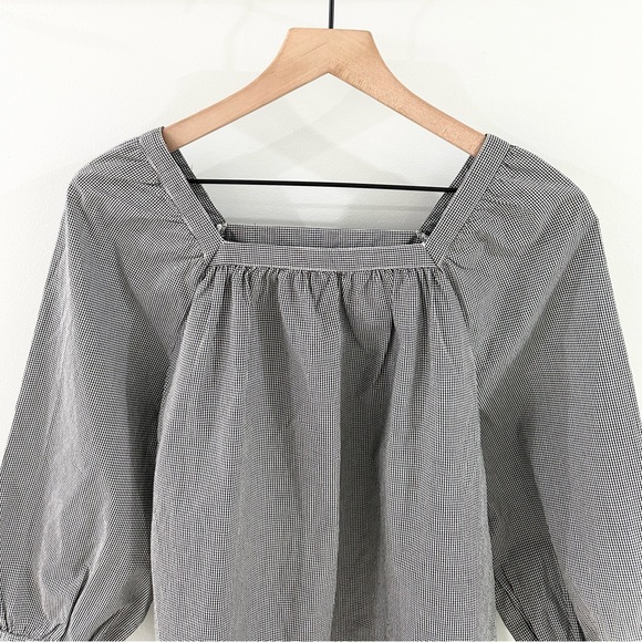 J. Crew Gingham Square Neck Puff Sleeve Blouse Black Size 4 - Picture 4 of 7